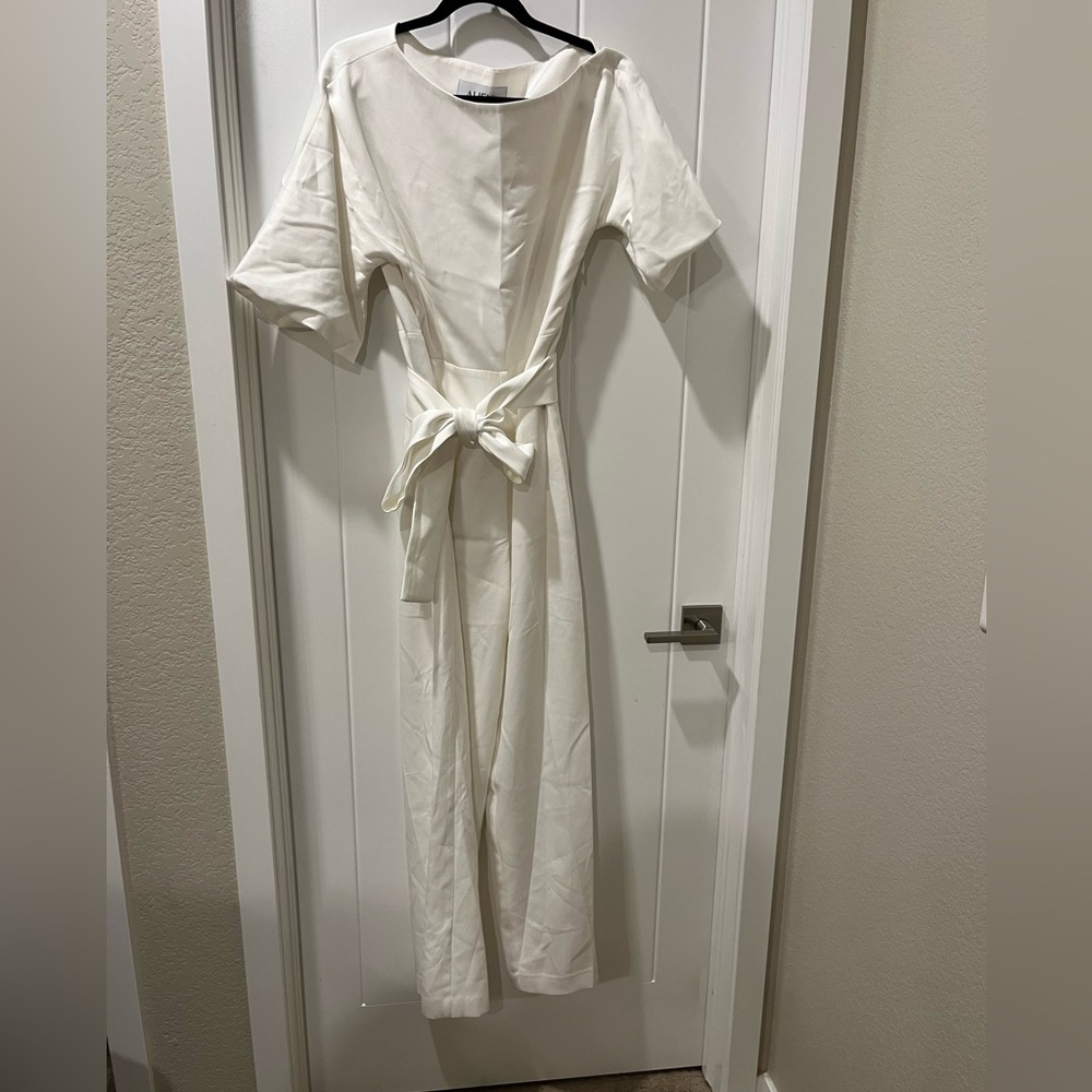Ana Off-Shoulder Belted Jumpsuit in White - Picture 7 of 15